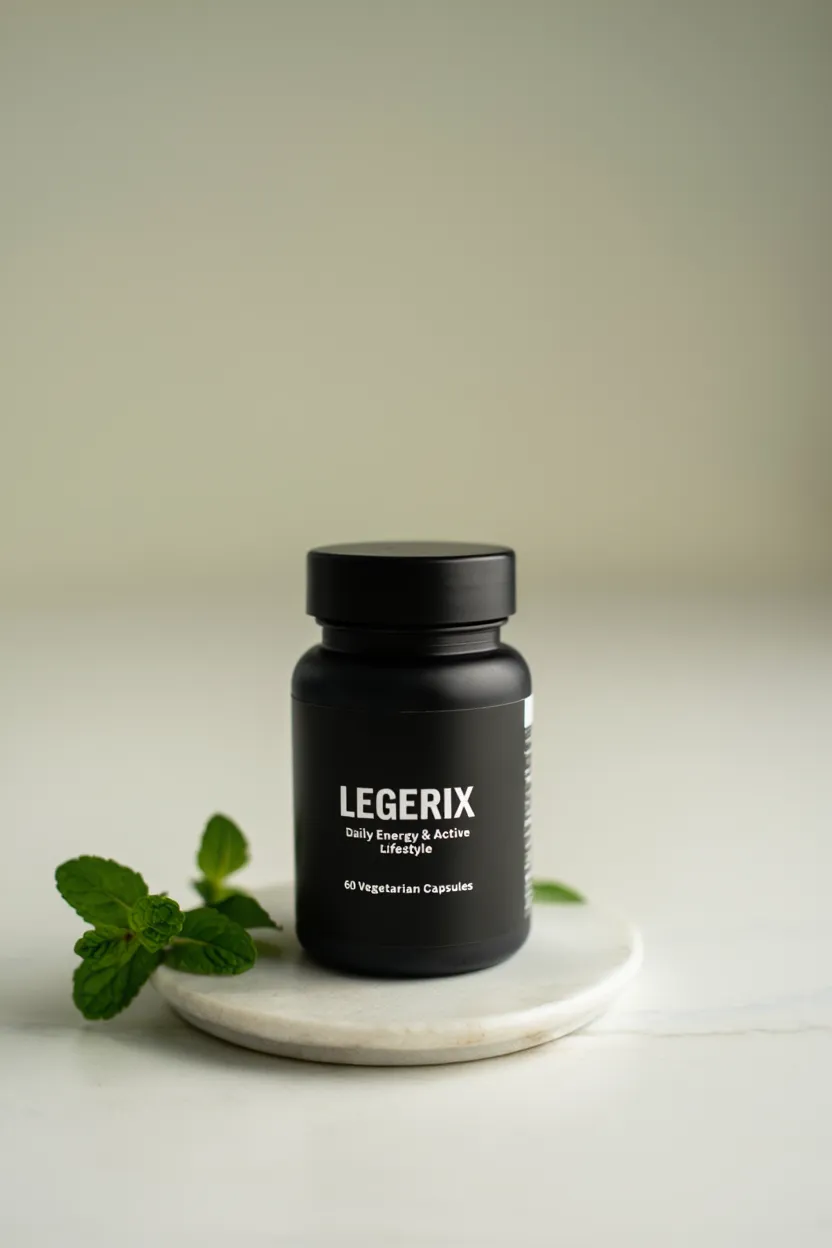 Legerix dietary supplement bottle with natural capsules for daily energy and active lifestyle support
